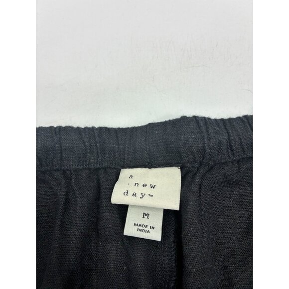 A New Day Womens Medium Shorts Black Linen Elastic Waist Casual Summer - Picture 3 of 6